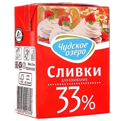 Сливки для взбивания «Чудское озеро» 33% 200 мл