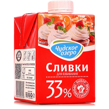 Сливки для взбивания «Чудское озеро» 33% 500 мл