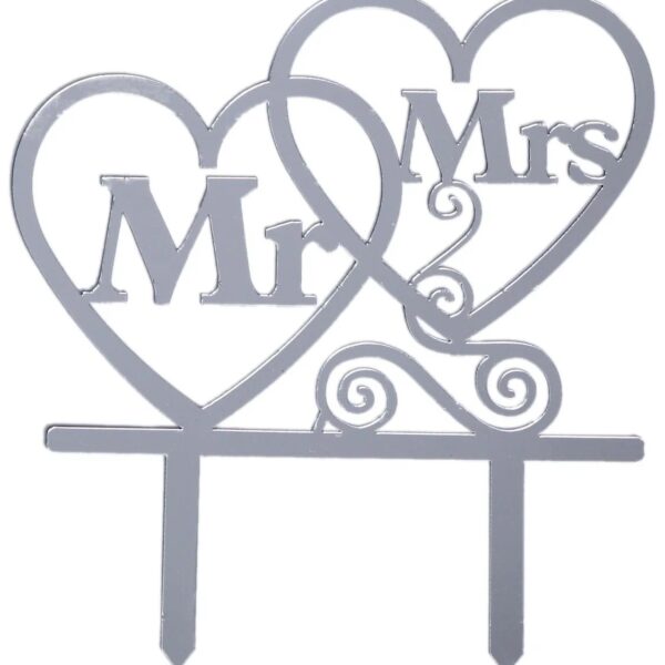Топпер в торт Mr&Mrs, серебряный